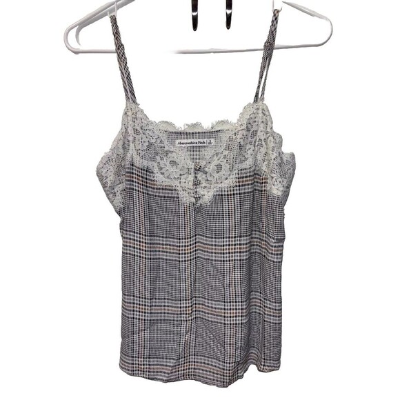 Abercrombie & Fitch Tops - Abercrombie Fitch Women Sleeveless Lace Trim Cami Tank Top S Adjust Straps Plaid